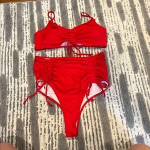 Red Ruched Bikini Set